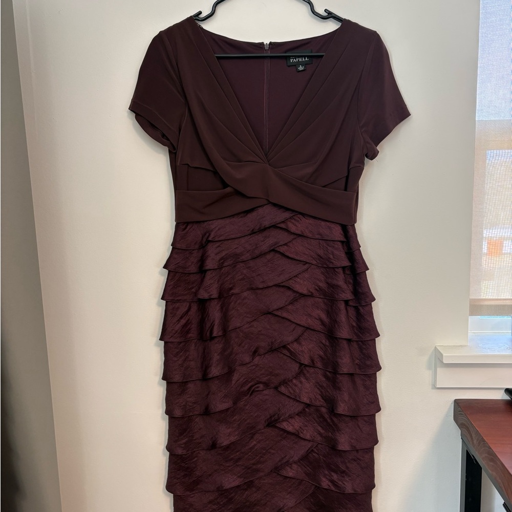 Adrianna Papell Deep Burgundy Tiered Dress